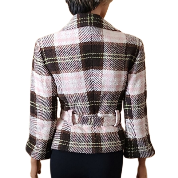 Cabi Plaid Belted Short Jacket Wool Blend Blazer 8 - Picture 3 of 16